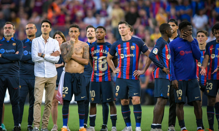 Raphinha FC Barcelona, Barca , Ansu Fati (FC Barcelona), and Robert Lewandowski (FC Barcelona) during a La Liga Santande