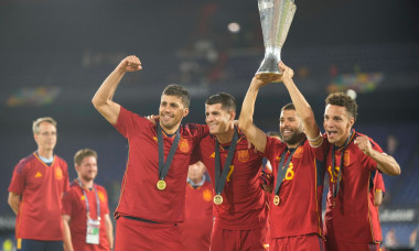 UEFA Nations League Final: Croatia vs. Spain Rodri, Alvaro Morata, Jordi Alba, and Rodrigo celebrate, as Spain are crown