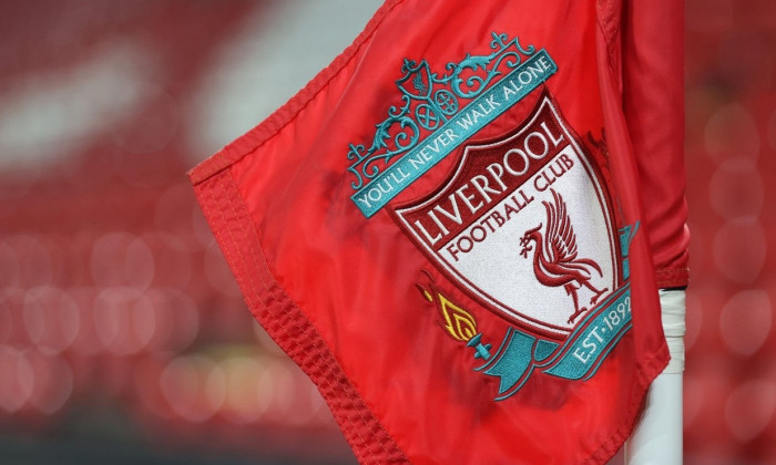 Anfield, Liverpool, Merseyside, UK. 9th Nov, 2022. Carabao Cup football, Liverpool versus Derby County; the Liverpool FC crest on a corner flag at the Kop end Credit: Action Plus Sports/Alamy Live News