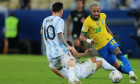 10th July 2021, Estdio do Maracan&#xe3;, Rio de Janeiro, Brazil. Copa America tournament final, Argentina versus Brazil; Lionel Messi of Argentina beaten by Neymar of Brazildo 10.