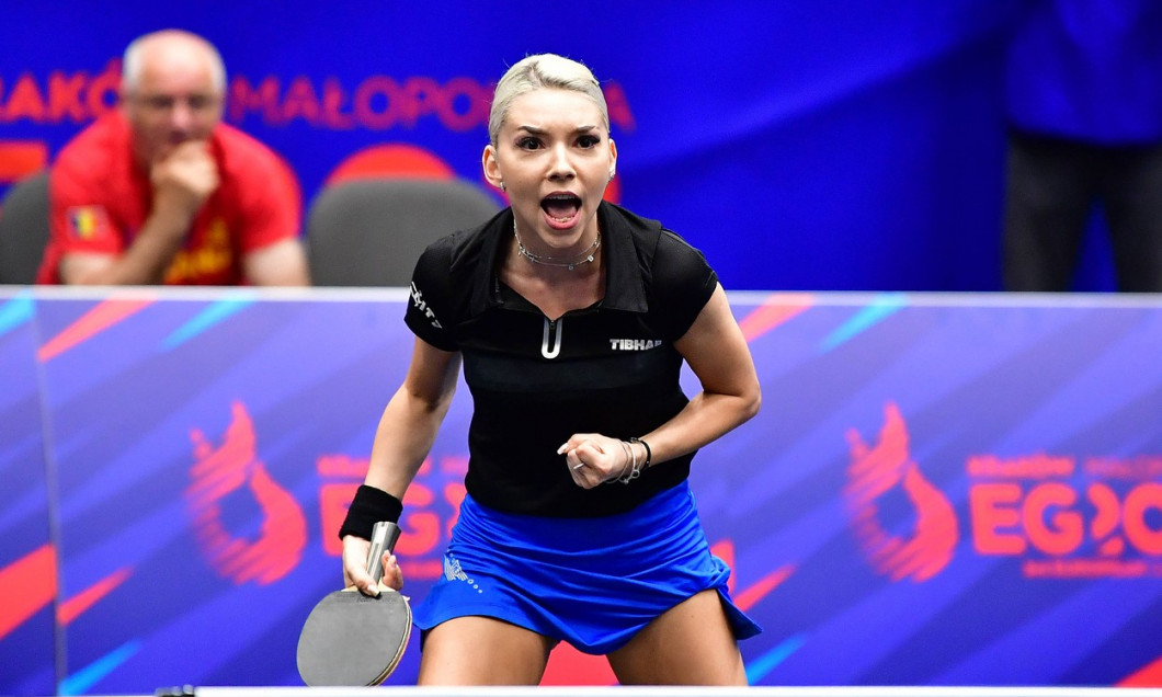 Bernadette SZOCS, RumĂ¤nien, zieht mit einem Sieg ĂĽber Nina Mittelham, Deutschland, in das Halbfinale der Europaspiele ei