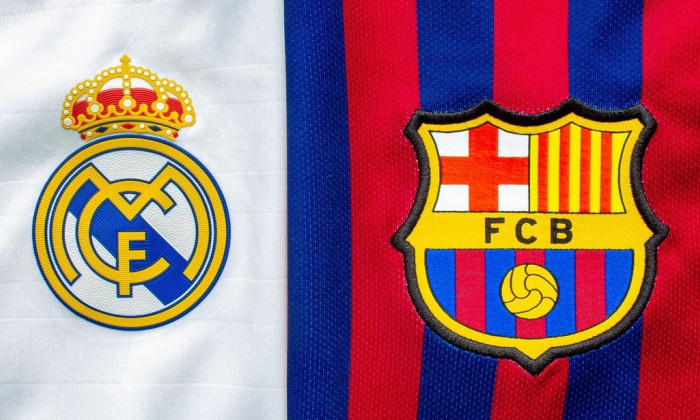 Calgary, Alberta, Canada. July 10, 2020. Club Barcelona vs Real madrid close up to their jersey logo