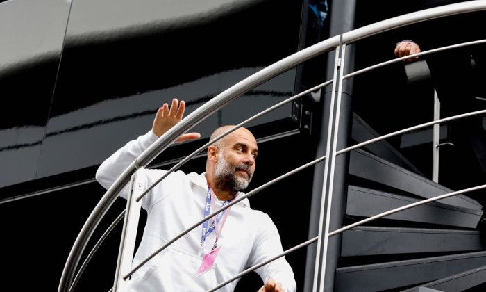 Pep Guardiola, F1 Grand Prix of Great Britain at Silverstone Circuit on July 9, 2023 in Silverstone, Great Britain. (Pho