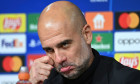 Munich, Deutschland. 19th Apr, 2023. coach Pep GUARDIOLA (ManCity), single image, cropped single motif, portrait, portrait, portrait. Press conference. Soccer Champions League/quarter-finals FC Bayern Munich-Manchester City (ManCity) 1-1 on April 19, 2023