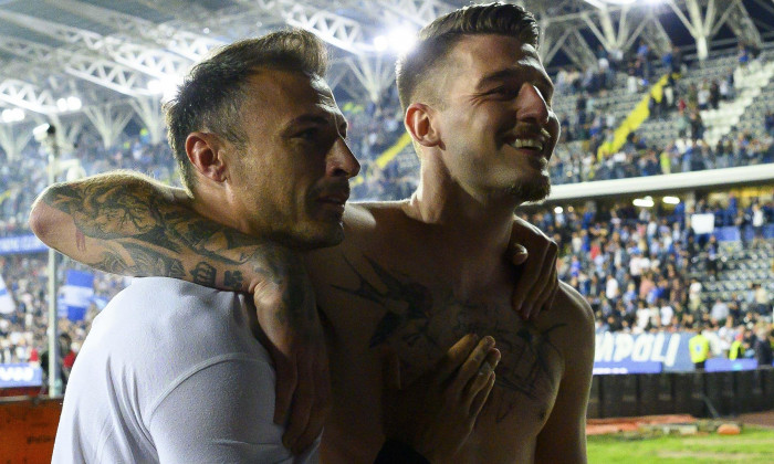 Empoli, Italy. 03rd June, 2023. Stefan Radu and Sergej Milinkovic-Savic of S.S. Lazio during the 38th day of the Serie A Championship between Empoli F.C. vs S.S. Lazio on June 3, 2023 at the Stadio Carlo Castellani in Empoli, Italy. Credit: Independent Ph