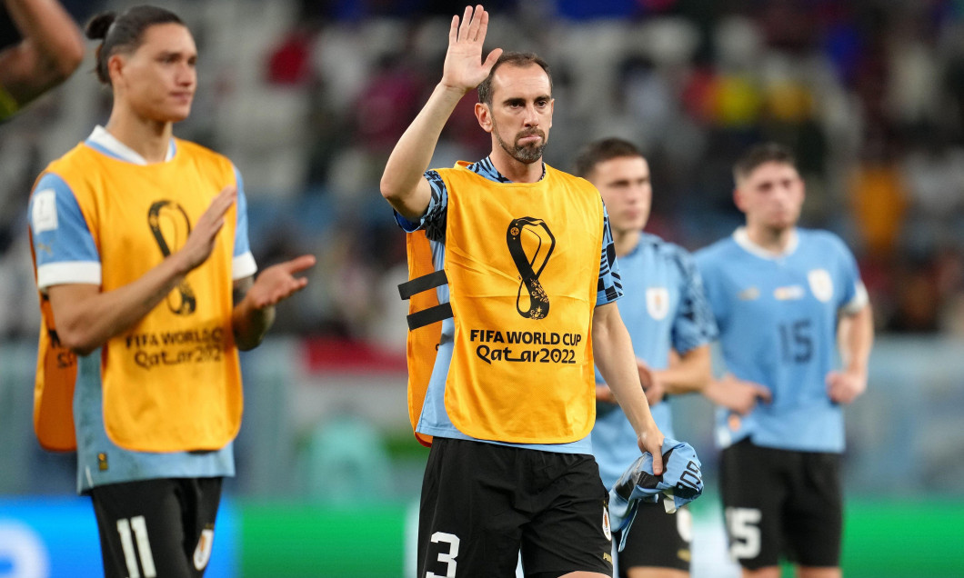Uruguay's Diego Godin waves to the fans after the final whistle during the FIFA World Cup Group H match at the Al Janoub Stadium in Al-Wakrah, Qatar. Picture date: Friday December 2, 2022.