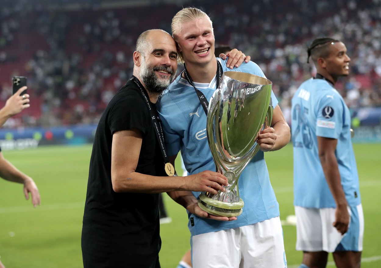 “Neașteptat!”. Gestul făcut de Pep Guardiola către Erling Haaland, după câștigarea Supercupei Europei