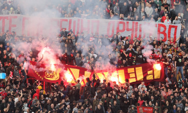 Serbia Red Star Belgrade burning Roma Fedayin banners