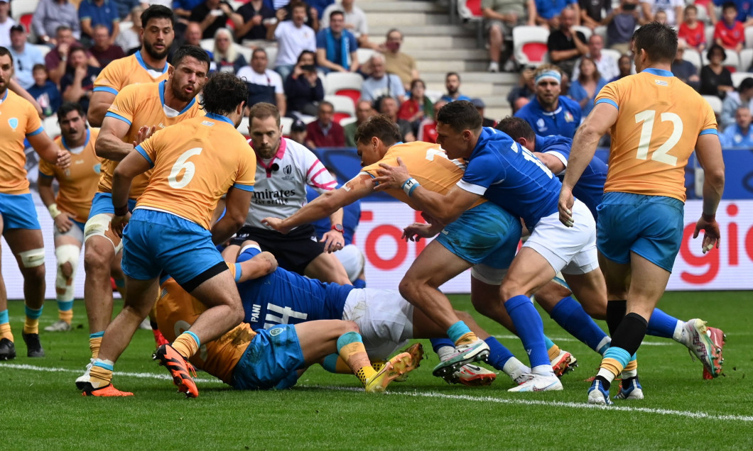 first try for italy scred by lorenzo pani during Italy vs Uruguay, Rugby World Cup match in Nice, France, September 20 2