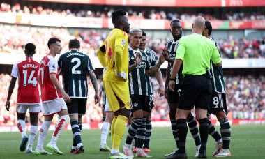 London, England, 3rd September 2023. Antony of Manchester United, ManU argues with referee Anthony Taylor after the awar