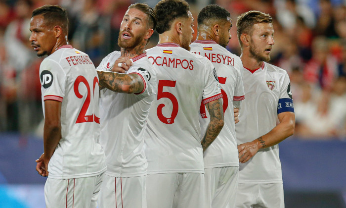 ESP: Sevilla FC v RC Lens. UEFA Champions League match, Group B, date 1 Sergio Ramos, Fernando Reges, Lucas Ocampos, You