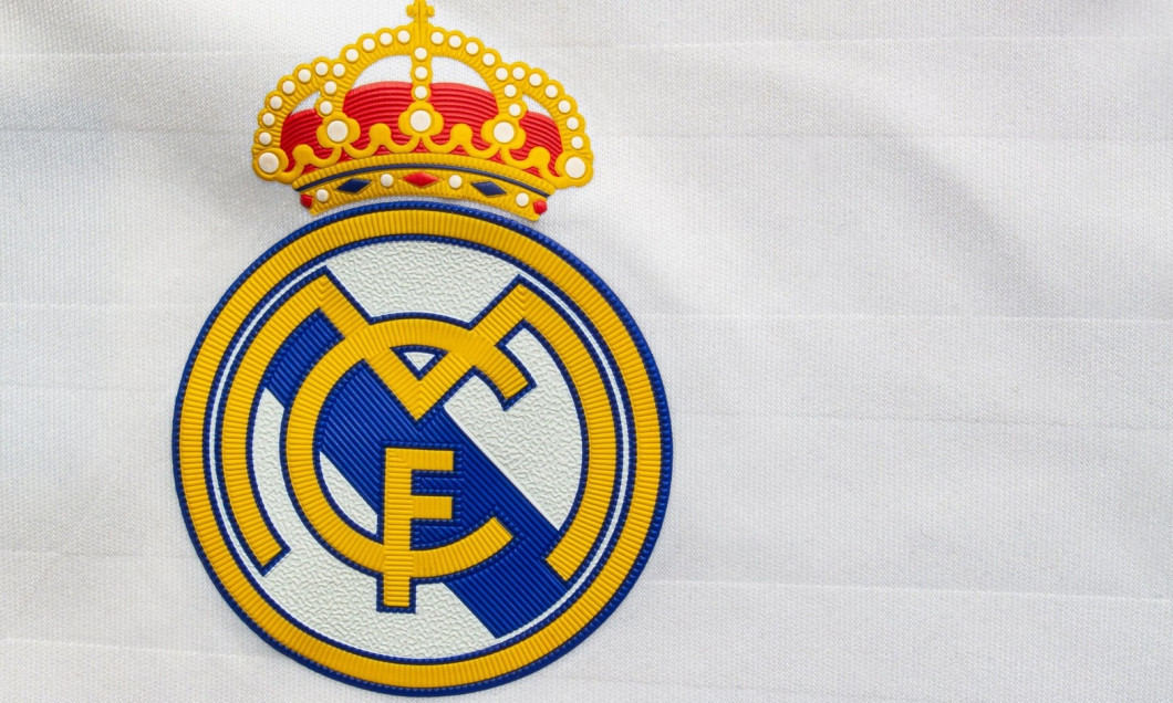 Calgary, Alberta, Canada. July 10, 2020. Real madrid white jersey close up to the logo