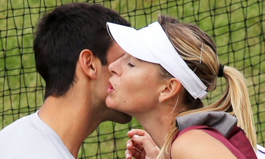 Maria Sharapova and Novak Djokovic during a practice session on day one of the Wimbledon Lawn Tennis Championships at the All England Lawn Tennis and Croquet Club in London