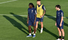 Italian player Moise Kean, Italian player Cristiano Biraghi and Italian player Sandro Tonali during Italy training sessi