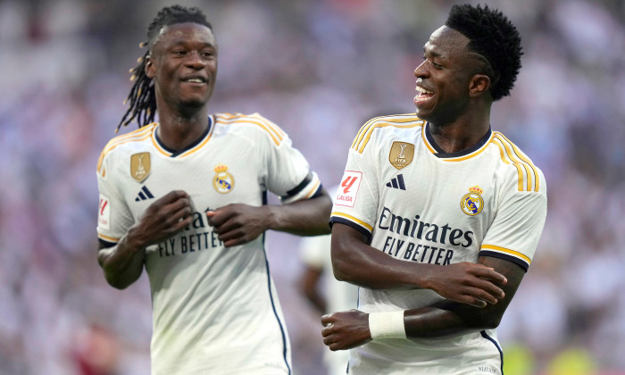 ESP: Real Madrid v CA Osasuna. La Liga EA Sports, date 9 Vinicius Junior and Eduardo Camavinga of Real Madrid CF during