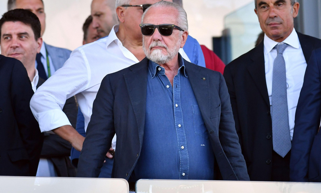 Frosinone, Lazio. 19th Aug, 2023. Napoli president Aurelio de Laurentiis during the Serie A match between Frosinone v Napoli at Benito Stirpe stadium in Frosinone, Italy, August 19th, 2023. Fotografo01 Credit: Independent Photo Agency/Alamy Live News