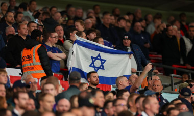 Wembley Stadium, London, UK. 13th Oct, 2023. International Football Friendly, England versus Australia; A Israel flag is held up by a fan Credit: Action Plus Sports/Alamy Live News