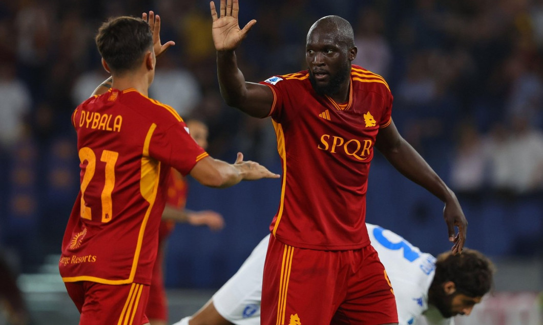Rome, Italy. 17th Sep, 2023. Rome, Italy 17.09.2023: Romelu Lukaku of Roma, Paulo Dybala celebrate score during the Italy Serie A TIM 2023-2024 football match day 4, between AS Roma vs Empoli FC at Olympic Stadium in Rome. Credit: Independent Photo Agency