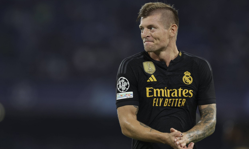 Real Madrid s German midfielder Toni Kroos looks during the Uefa champions league match between SSC Napoli vs Real Madri