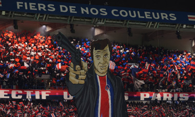 Paris, France, 25th October 2023. PSG fans reveal a tiff and put on a pyrotechnic display prior to kick off in the UEFA
