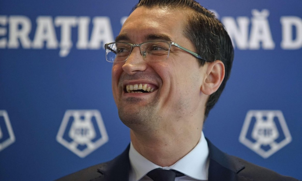 Bucharest, Romania. 26th Apr, 2023: Razvan Burleanu, the president of the Romanian Football Federation (FRF), hold a press conference after the meeting of The general assembly of the Romanian Football Federation. Credit: Lucian Alecu/Alamy Live News