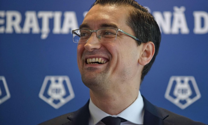 Bucharest, Romania. 26th Apr, 2023: Razvan Burleanu, the president of the Romanian Football Federation (FRF), hold a press conference after the meeting of The general assembly of the Romanian Football Federation. Credit: Lucian Alecu/Alamy Live News