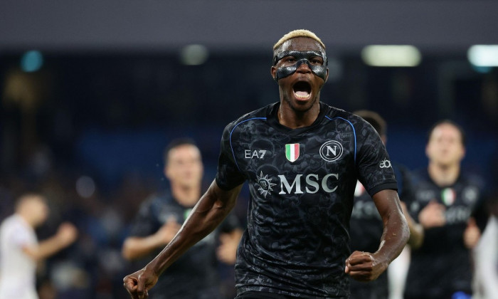 Naples, Italy. 08th Oct, 2023. Victor Osimhen of SSC Napoli celebrates after scoring the goal of 1-1 during the Serie A football match between SSC Napoli and ACF Fiorentina at Diego Armando Maradona stadium in Naples (Italy), October 8th, 2023. Credit: In