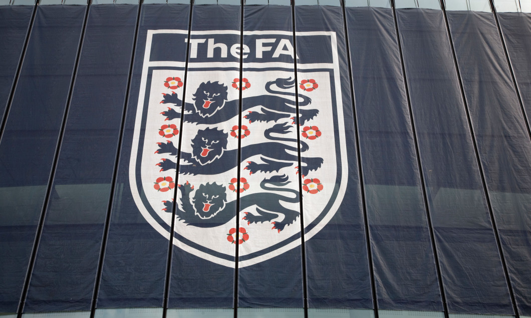 England and Wales FA Football Association Logo at Wembley Stadium, London, England, UK
