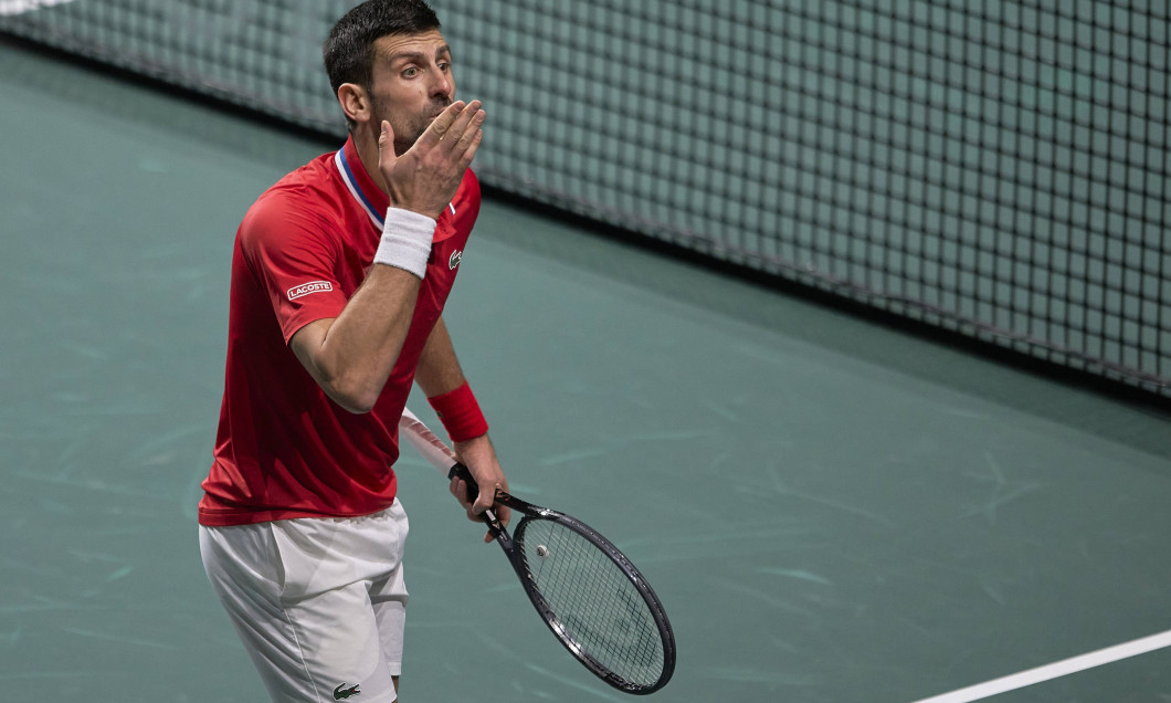 Davis Cup Final - Serbia v Great Britain Quarter-Final MALAGA, SPAIN - NOVEMBER 23: Novak Djokovic of Serbia reacts duri