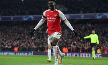 London, England, 29th November 2023. Bukayo Saka of Arsenal celebrates after scoring to make it 3-0 during the UEFA Cham