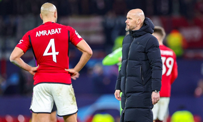 Manchester United, ManU v Bayern Munich Champions League 12/12/2023. Erik ten Hag Manager of Manchester United looks dej