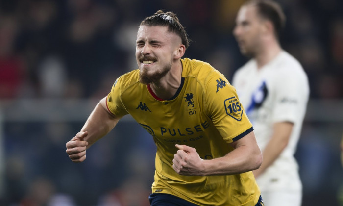 Genoa CFC v FC Internazionale - Serie A Radu Dragusin of Genoa CFC celebrates after scoring a goal a Carlos Augusto of F