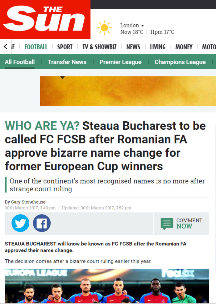 Steaua Bucharest to be called FC FCSB after Romanian FA approve