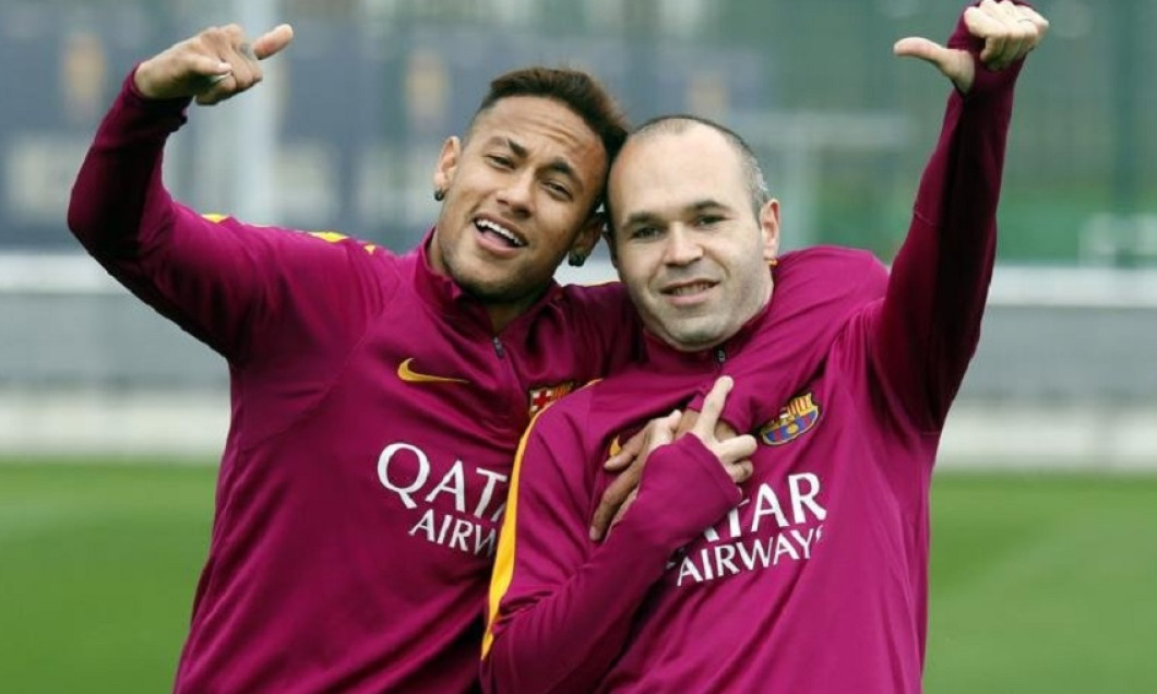 Neymar şi Iniesta în tricoul Barcelonei