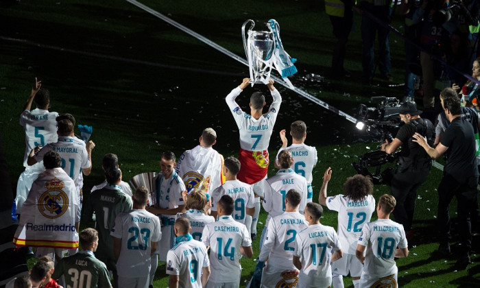 Real Madrid Celebrate After Victory In The Champions League Final Against Liverpool