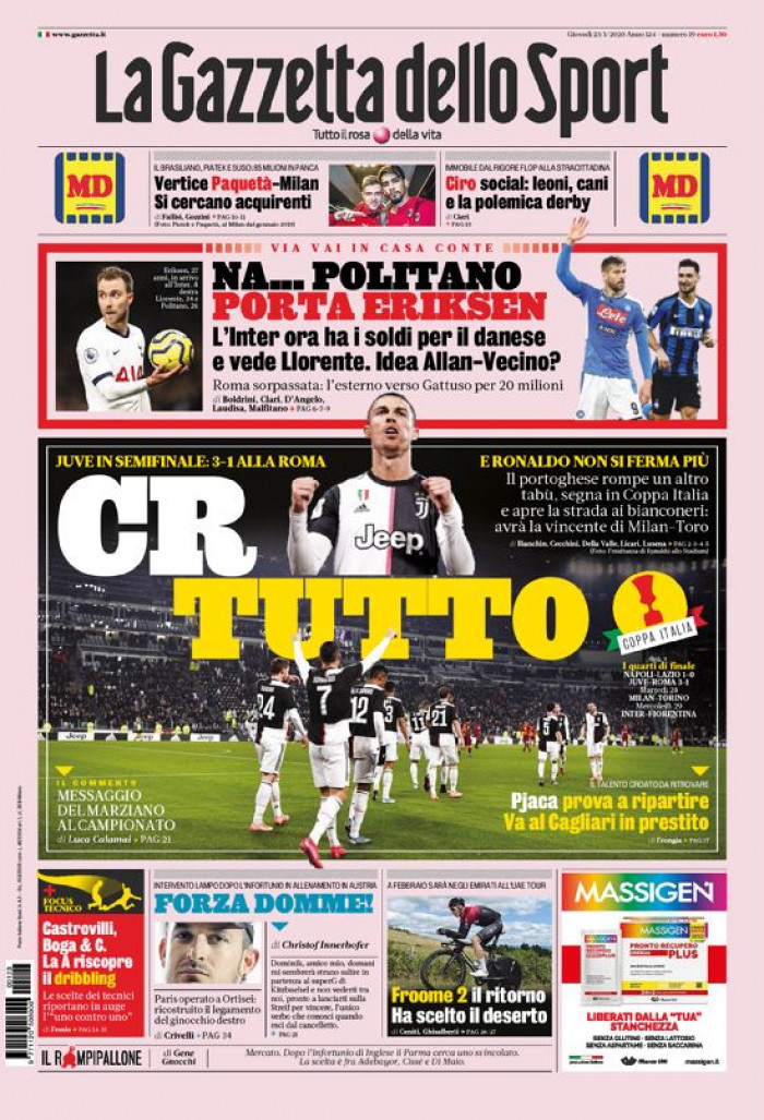 Cristiano Ronaldo mette l’Italia sotto i suoi piedi.  Che copertina gli aveva dedicato la Gazzetta dello Sport