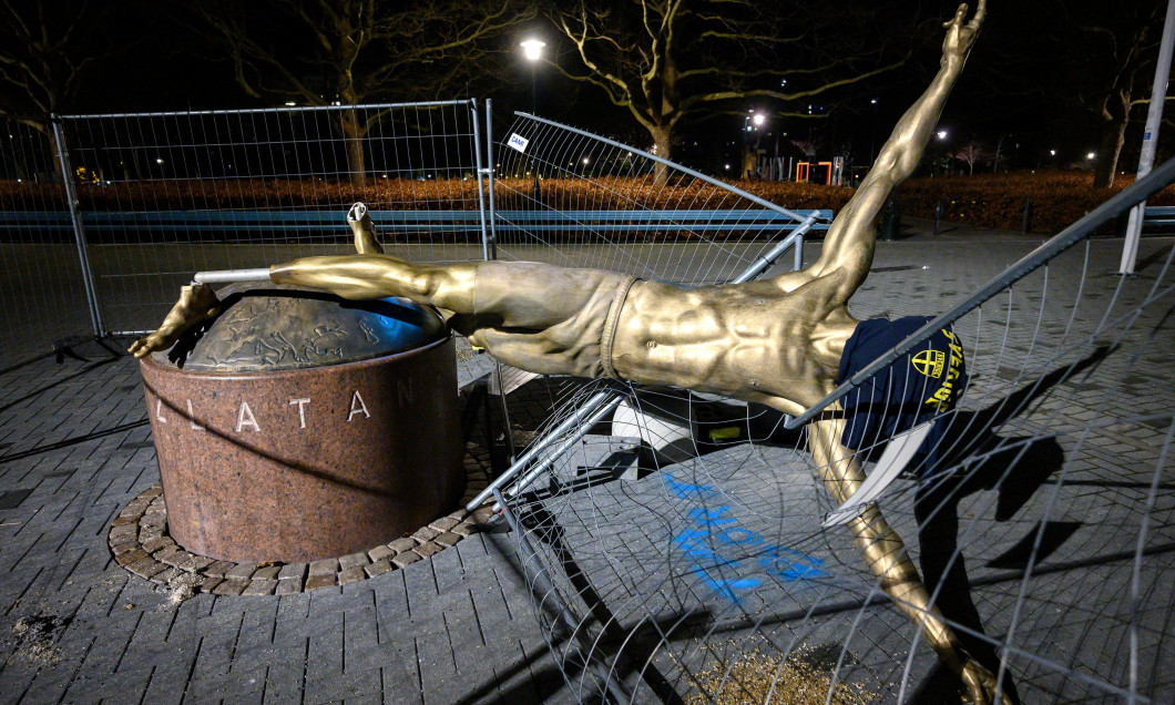 Zlatan Ibrahimovic statue destroyed, Malmo, Sweden - 05 Jan 2020
