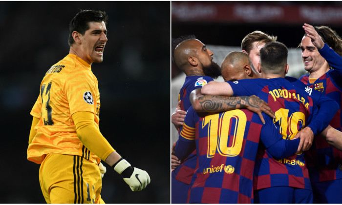 Thibaut Courtois și jucătorii Barcelonei