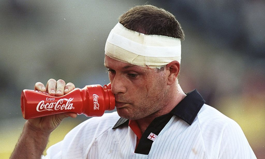 A portrait of Paul Gascoigne of England and Middlesborough takes a breather