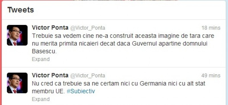 Premierul Victor Ponta a postat două mesaje pe contul de Twitter