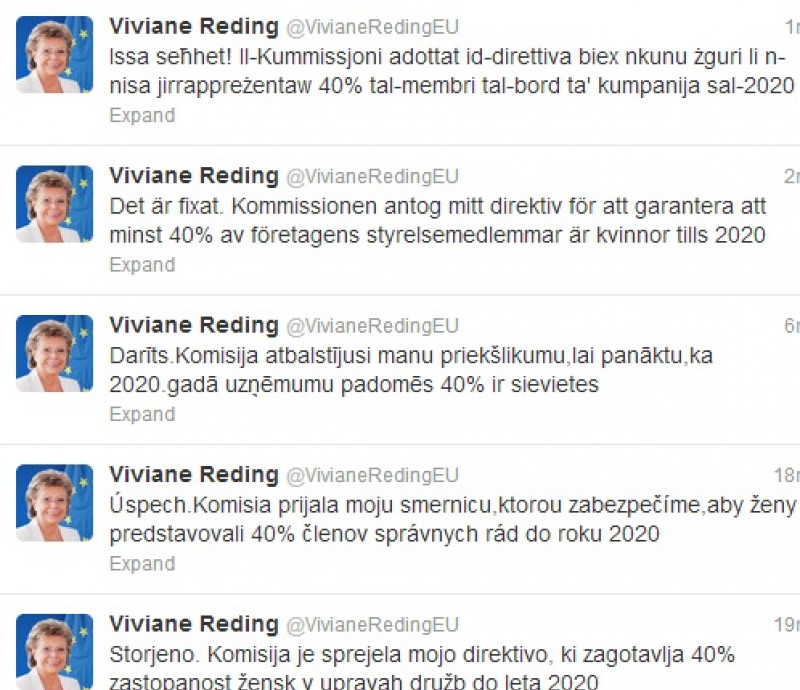 VIVIANE REDING: Consiliile de administrație vor avea 40% femei. Cum comentează europenii pe Twitter 