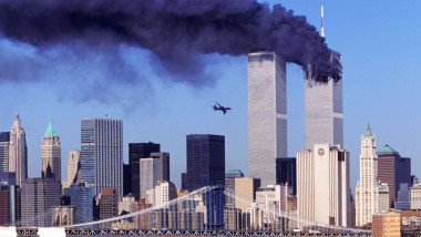 Just before the second airplane crashes to the World Trade Center New York 11 Sept 2001 2
