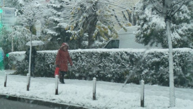 Ninsoare femeie pe trotuar iarna