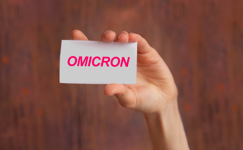 Woman,Hand,Holding,Paper,Banner,Note,With,Text:,Omicron.,Concept