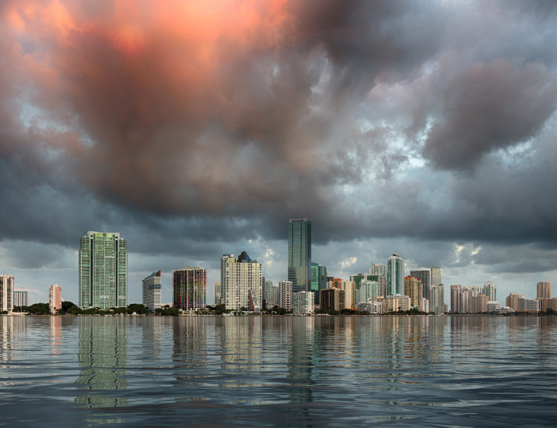 Miami,Cityscape,Skyline,At,Sunrise,On,Cloudy,Morning,With,An