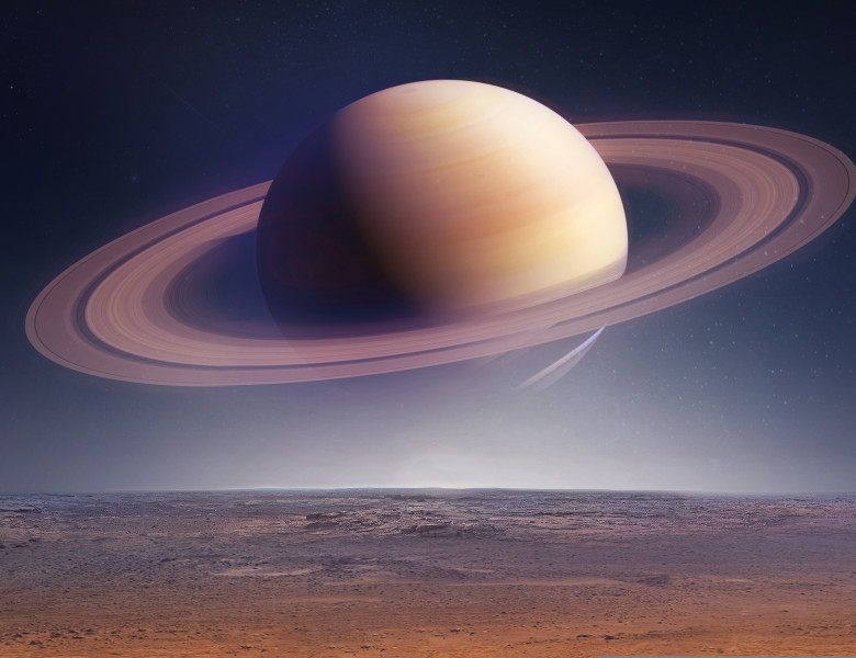 Landscape,With,Saturn,Planet,In,Sky,With,Stars.,Fantasy,Space