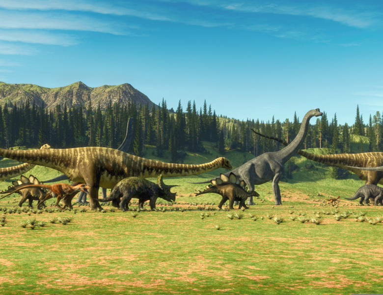 Dinosaurs,On,The,Valley,.,This,Is,A,3d,Render