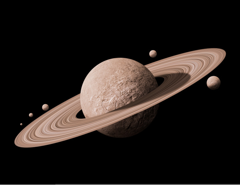 Saturn,Planets,In,Deep,Space,With,Rings,And,Moons,Surrounded.