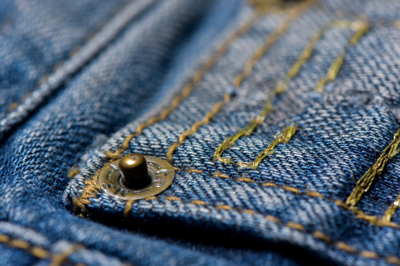 Macro,Photography,Of,Blue,Jeans.stitched,Texture,Jeans,Background.metal,Button,On