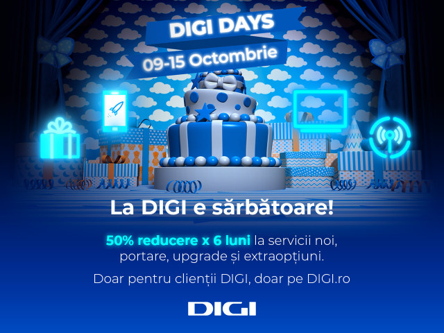 “DIGI Days”, sărbătoarea dedicată clienților existenți, revine cu 50% reducere, în primele 6 luni